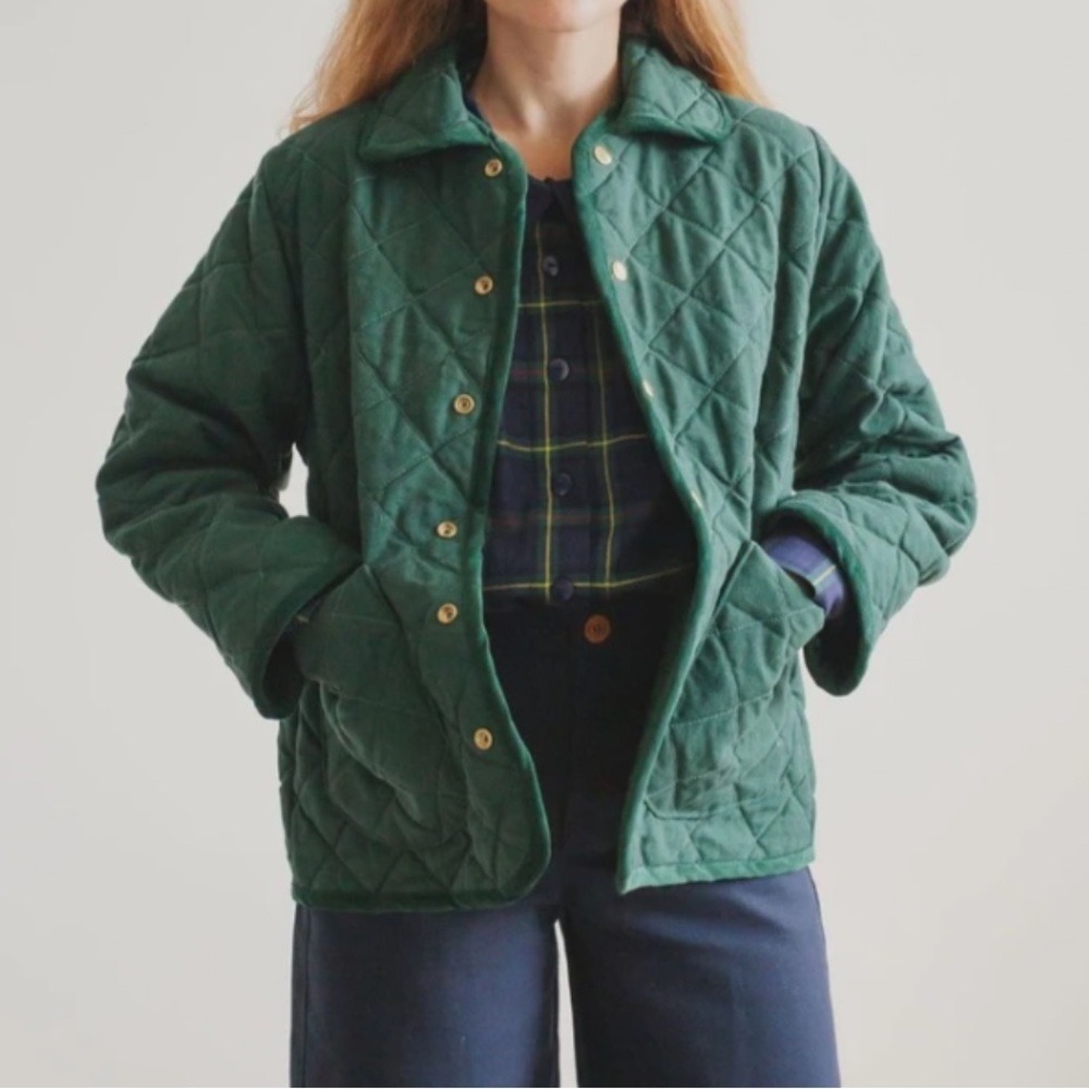 Devon's Drawer Green Quilted Sage Jacket size small button down cotton